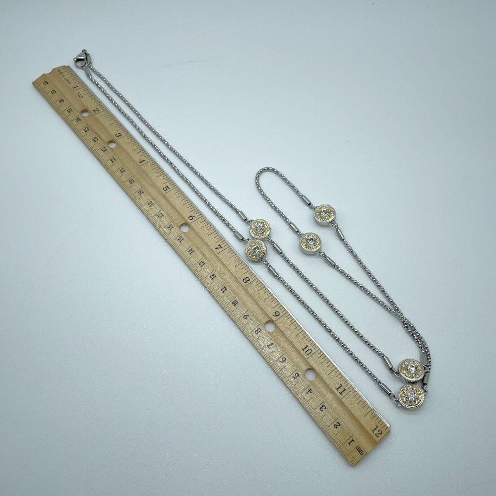 Emma Skye Crystal Station 2 Tone Necklace 38" Silver Gold Tone Stainless Steel - Picture 7 of 7